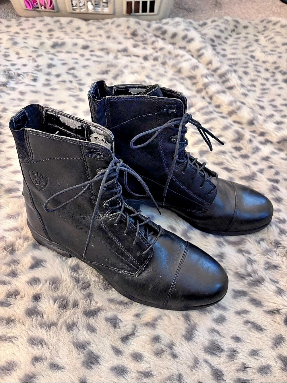 Ariat Black Leather Lace-Up Boots US 10